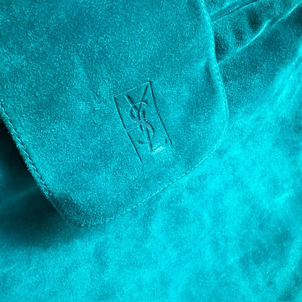 YSL Vintage 90's tote bag. Suede turquoise with YSL logo